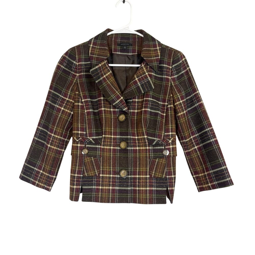Semantiks Wool Silk Blend Lady Jacket Blazer Plaid Brown 2 Academia Heritage